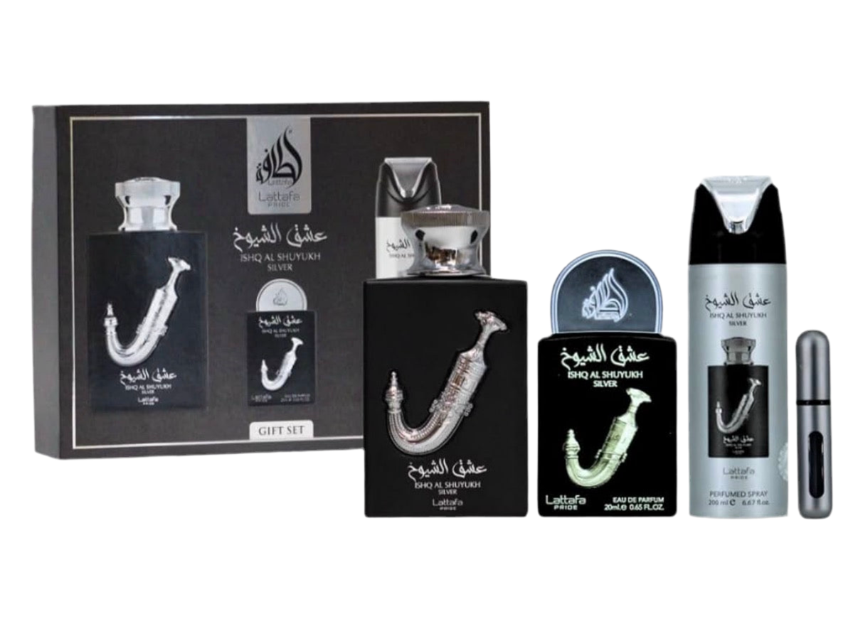 Ishq Al Shuyukh Silver 3Pc Gift Set EDP Perfume By Lattafa Pride