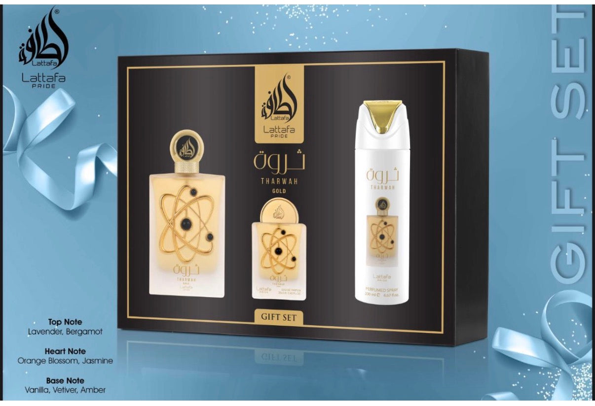Tharwah Gold 3Pc Gift Set EDP Perfume By Lattafa Pride